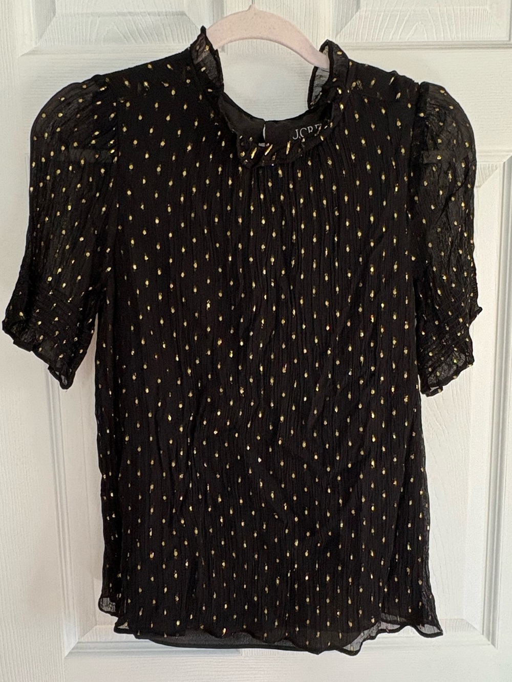 J. Crew Black Blouse with Gold Metallic Dots